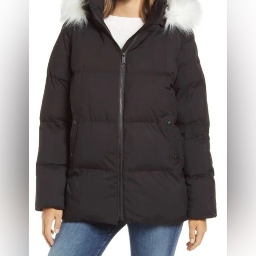 Sam Edelman Black Down Parka Jacket Faux Fur Hooded Coat Womens Size Medium